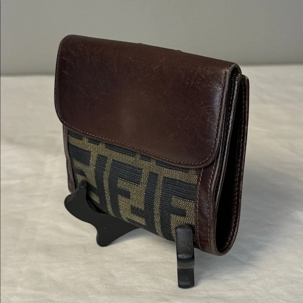 Vintage Fendi Leather & Zucca Canvas Wallet – Made in Italy – EUC